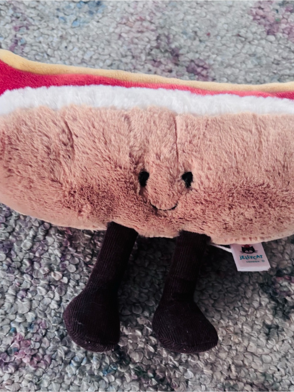 Jellycat Rainbow Hot Dog Plush Pillow – Brown, Black, Pink, Yellow, White